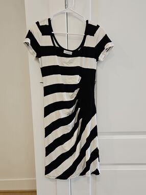 NWOT Calvin Klein Black and White Diagonal Stripe Midi Dress